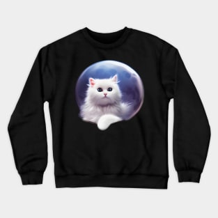 Angora Kitty Cat Under The Full Moon Crewneck Sweatshirt